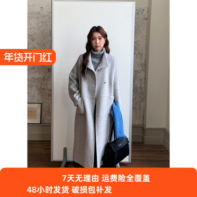 衣尔衫 柜货 简约高质感韩系长款羊毛双面呢外套女大口袋大衣0645