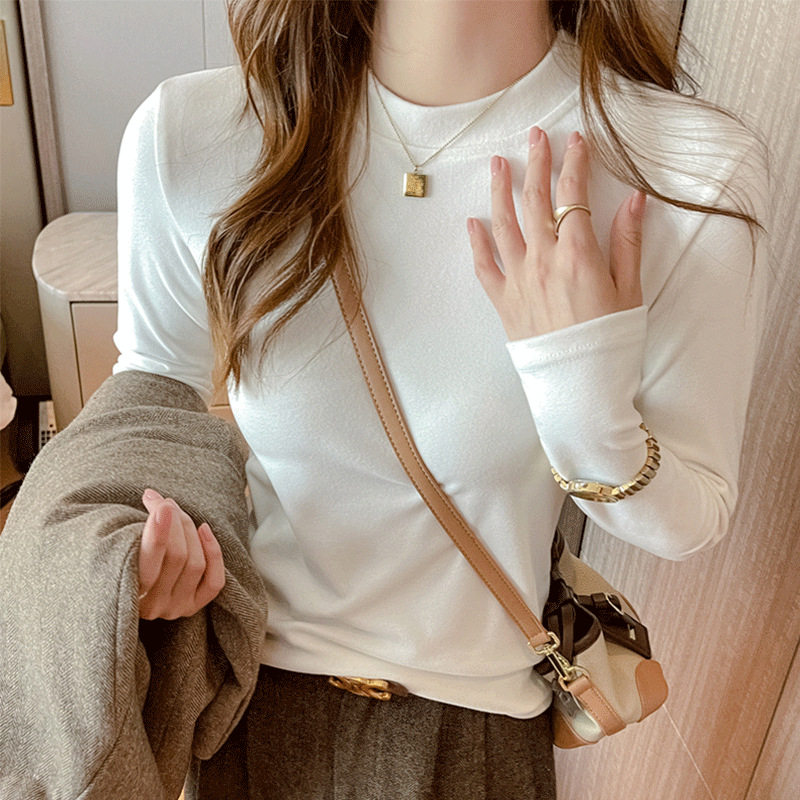 严选正肩打底衫女2025新款微米椰绒秋冬季打底内搭长袖感上衣包邮