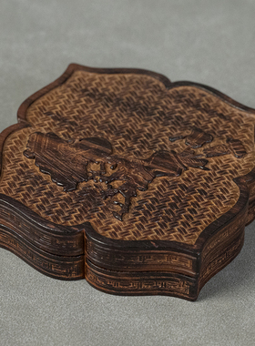 二十世纪紫檀木雕博古清供图花口盖盒印度小叶紫中式檀摆件首饰盒