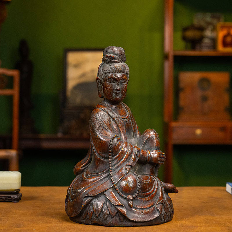 清代竹雕自在观音像老物件古董佛像收藏真品竹制观音菩萨摆件家用