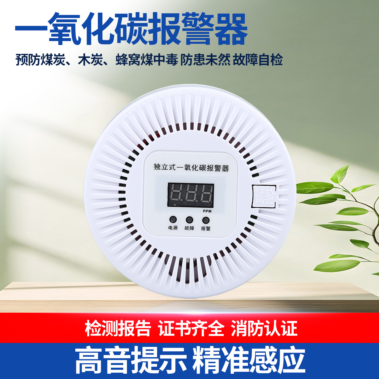 一氧化碳报警器CO蜂窝煤气家用室内外烧煤浓度可燃气体探测警报器