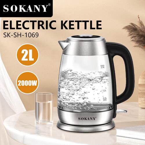 出口SOKANY1069水壶家用2L快速烧水壶玻璃电水壶ELECTRIC KETTLE