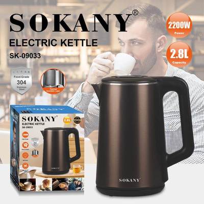 外贸SOKANY09033电水壶家用不锈钢2.8L烧水壶ELECTRIC KETTLE