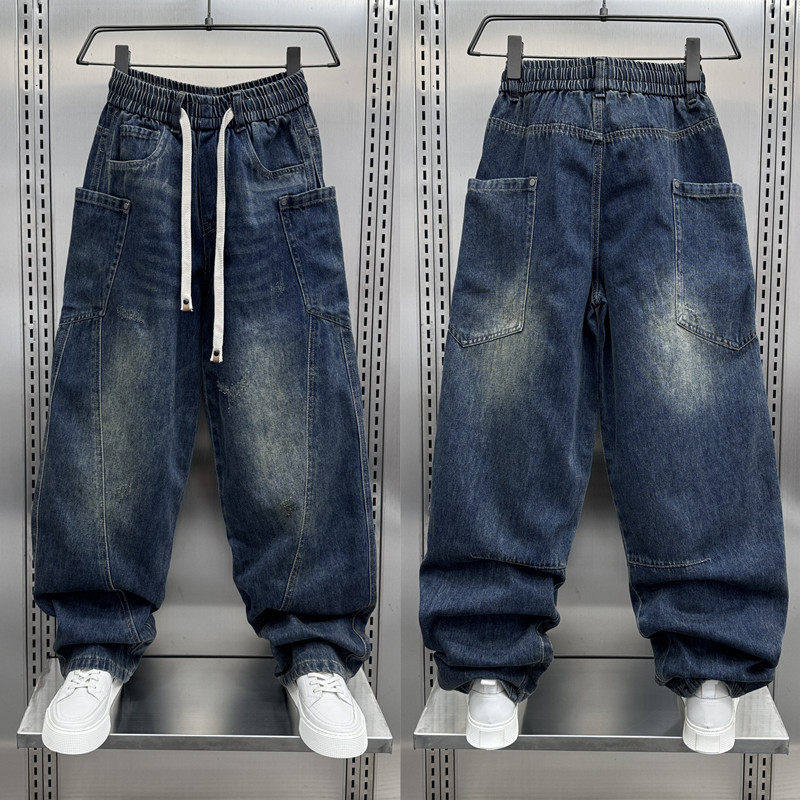 男士2026春秋新款弯刀牛仔裤时尚高街美式休闲宽松直筒百搭哈伦裤,男装,牛仔裤,淘宝优惠券,粉丝福利购,淘宝优惠卷
