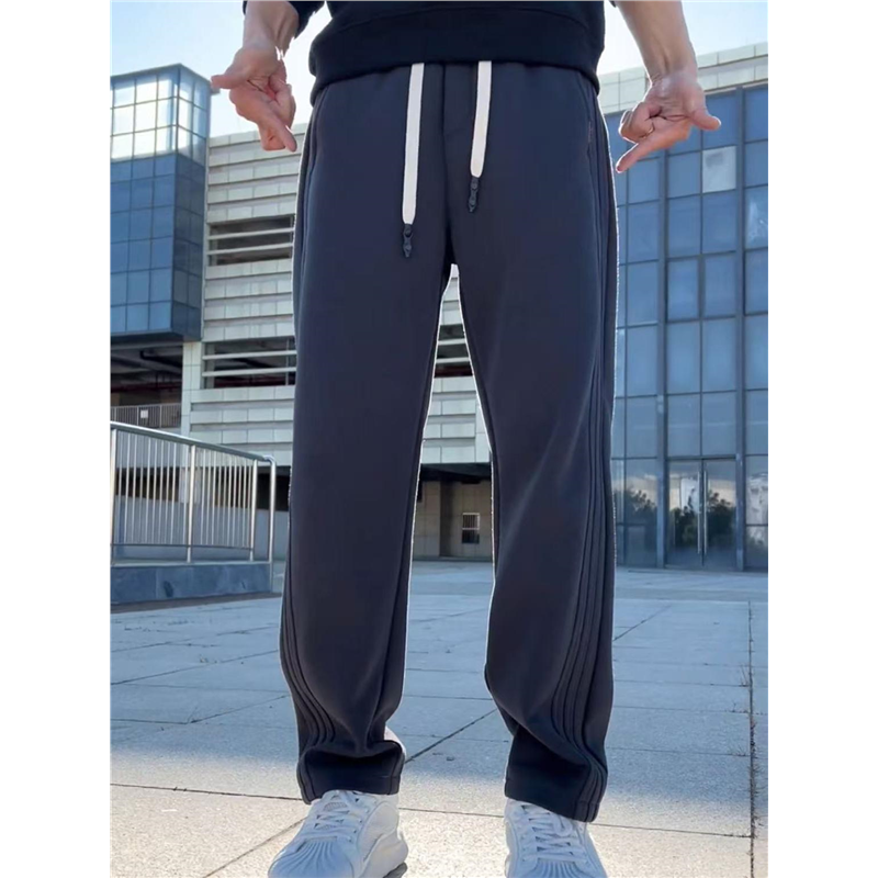 秋冬新款男士弯刀设计压褶卫裤加绒加厚直筒裤宽松时尚百搭休闲裤,男装,卫裤,淘宝优惠券,粉丝福利购,淘宝优惠卷