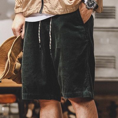 2025夏季美式复古外贸灯芯绒工装短裤男宽松潮牌外穿休闲五分裤子