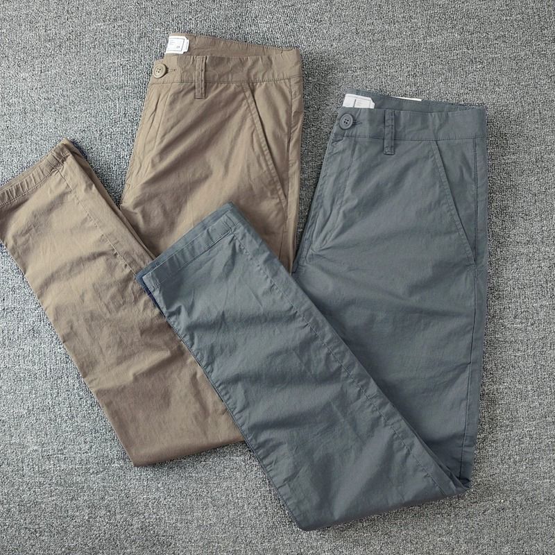 夏季薄款男士修身小脚微弹水洗长裤子简约小直筒轻盈速干休闲裤男