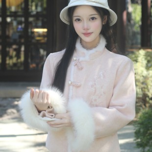 千金风水貂毛羽绒内胆新娘服 新款 桃也Hana羊毛外套半裙套装 女冬季