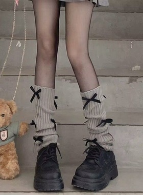 灰色针织袜套芭蕾风蝴蝶结堆堆袜套秋冬保暖可爱少女y2k小腿袜套