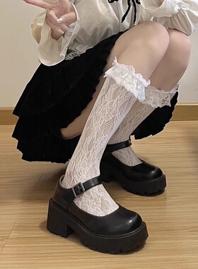 jk蕾丝花边夏季少萝薄款lolita白色蕾丝洛丽塔小腿袜纯欲女中筒袜