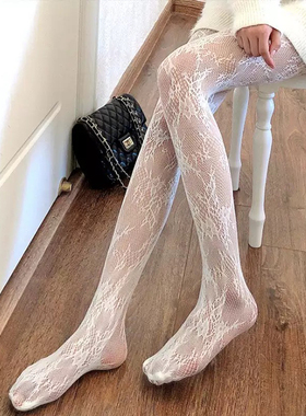 lolita蕾丝网袜打底连裤袜日系洛丽塔网红渔网黑丝白色丝袜子女