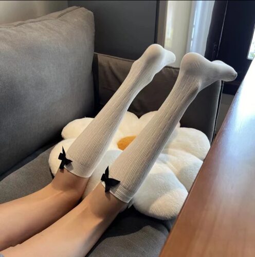 蝴蝶结纯欲白小腿袜jk少女ins显瘦可爱日系洛丽塔堆堆袜女学院风