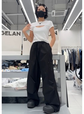 秒发诗歌兰58272时尚白色后背字母镂空月亮短袖上衣25秋季款女装