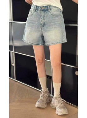 秒发诗歌兰12263简约休闲时尚高腰直筒裤牛仔短裤女2025秋冬新款