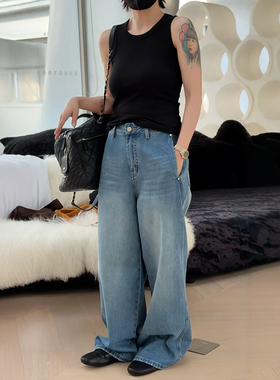 秒发诗歌兰53144直筒牛仔裤简约宽松拖地裤显瘦2026早春新款女装
