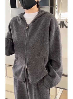 秒发诗歌兰63152休闲慵懒时尚拉链羊毛开衫连帽毛衣女26年早春新
