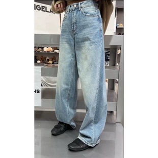 秒发诗歌兰18063个性时尚潮流直筒裤加绒磨破牛仔裤女2025冬季新