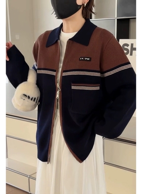 诗歌兰女装2026早春款 88956韩系复古小众翻领棒球上衣针织外套女