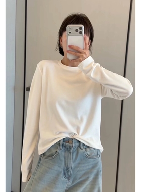 秒发诗歌兰5876休闲运动慵懒圆领长袖打底衫磨毛T恤女26年春季新