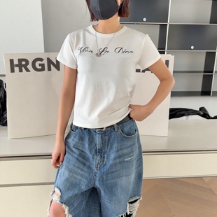 主推2026春季新款诗歌兰16500时髦字母短袖T恤小版型弹力欧货女装