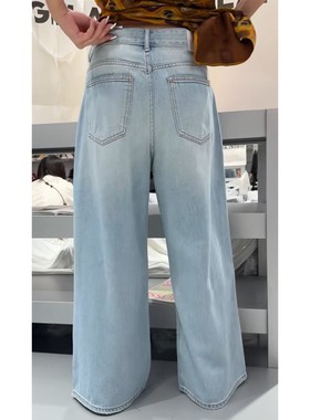 秒发诗歌兰22153时尚百搭浅蓝色直筒薄款显瘦牛仔裤25秋季款女装