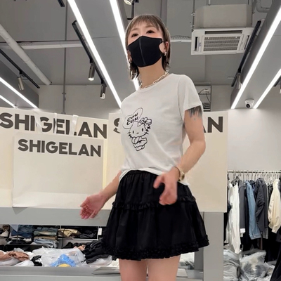 秒发诗歌兰 女装26早春新款15216短袖T恤小版型少女感韩版截短式