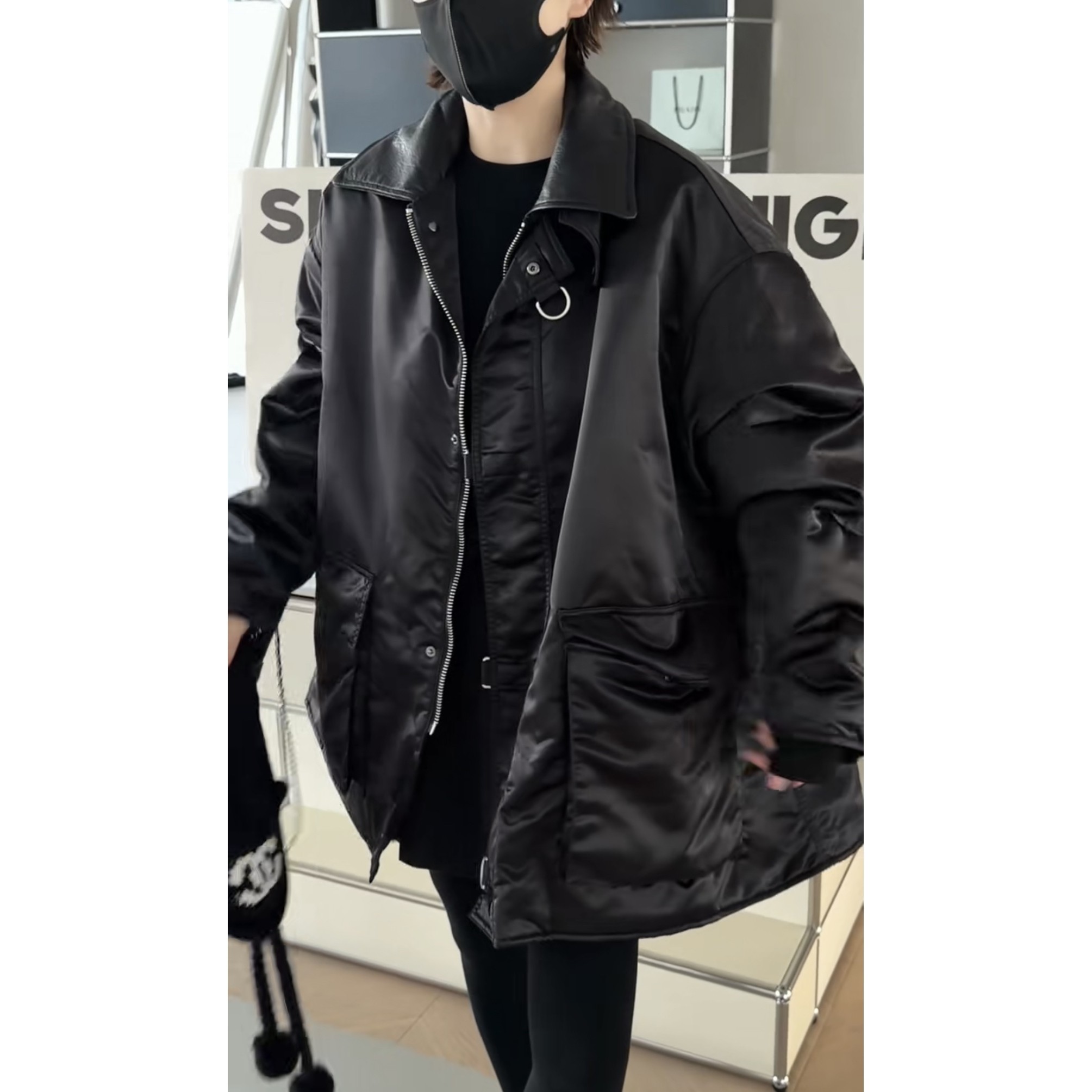 正品诗歌兰39927新款26新年冬缎面毛毛外套甜酷感机车服欧货