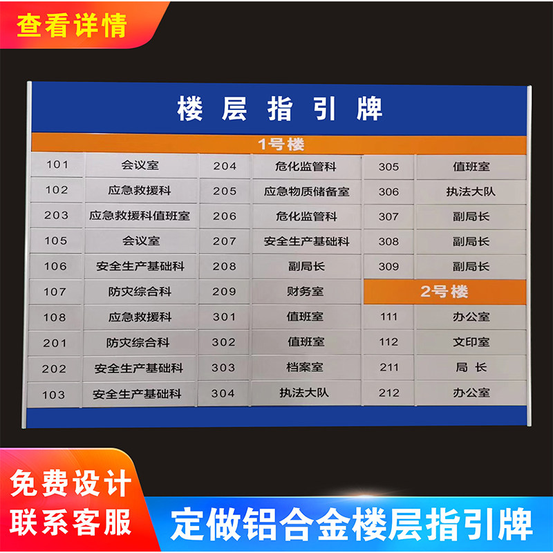 定制铝合金烤漆医院楼层索引牌写字楼楼层指示牌大厦企业单位楼层导向牌工作人员去向牌铝合金科室门牌定做