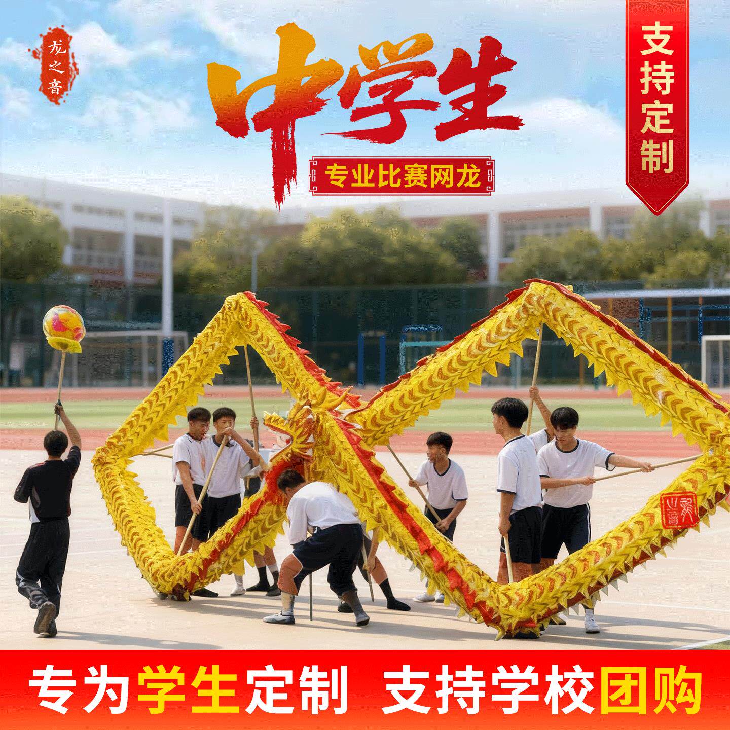 龙之音中学生舞龙青少年比赛龙专业网龙手工竹编龙头表演道具定制