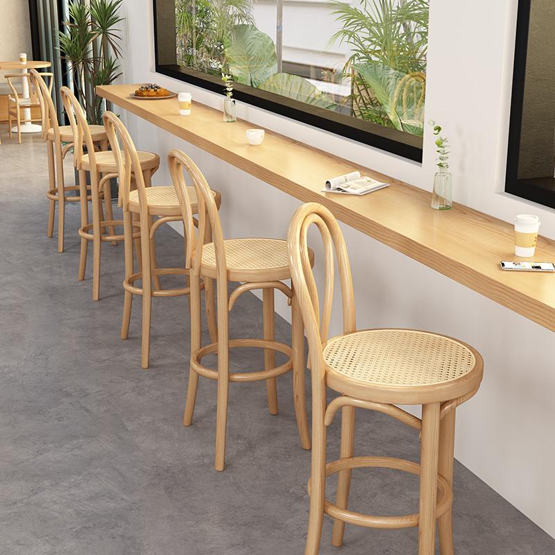 定制日式甜品奶茶店高脚凳冷饮烘焙店咖啡厅清吧休闲区编藤吧椅
