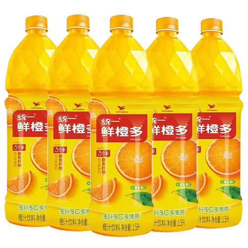 统一鲜橙多1.5升*3瓶6瓶装整箱橙汁饮料大瓶分享装1500ml橙味饮品