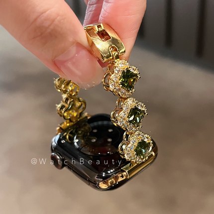 uhada适用华为fit4表带新款满钻四叶草锆石华为fit3表带轻奢高级感fit2金属表带fit1时尚女生小红书同款表带