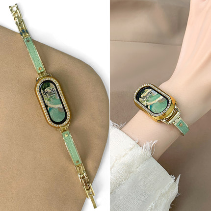 uhada适用小米手环10表带小米手环9表带夏季新款弯月手镯智能小米手环8/7表带创意拼皮运动男女款小红书同款