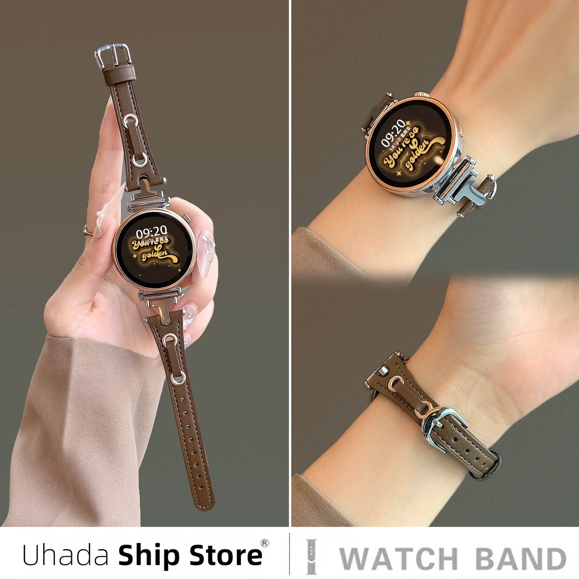 uhada高级感皮质秋冬男女生表带