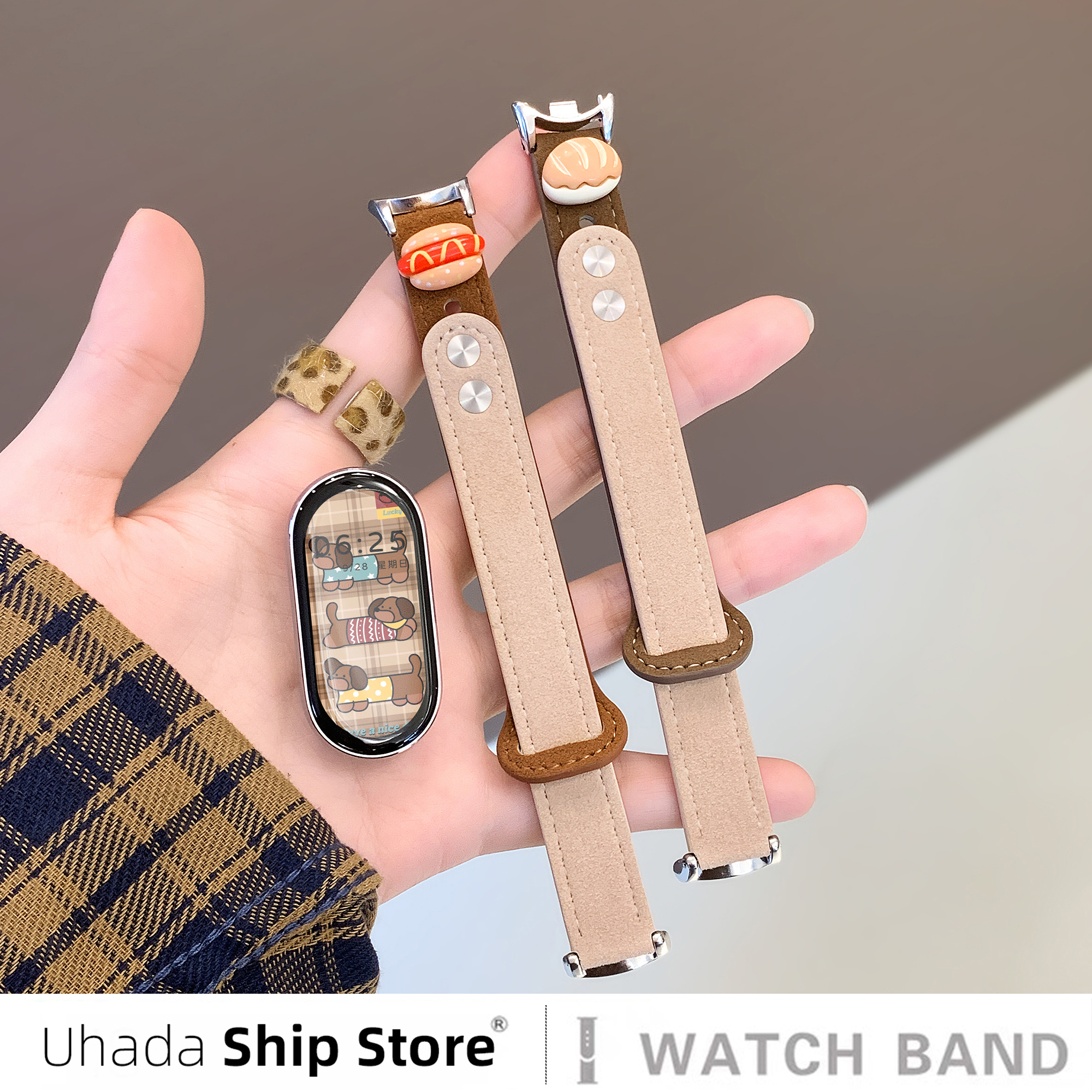 秋冬新款皮质双扣可爱手环10腕带