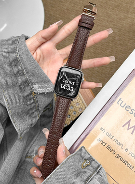 UHADA适用苹果手表表带小众设计复古iwatchs10表带荔枝纹applewatch表带时尚金属蝴蝶扣42春夏苹果手表11表带