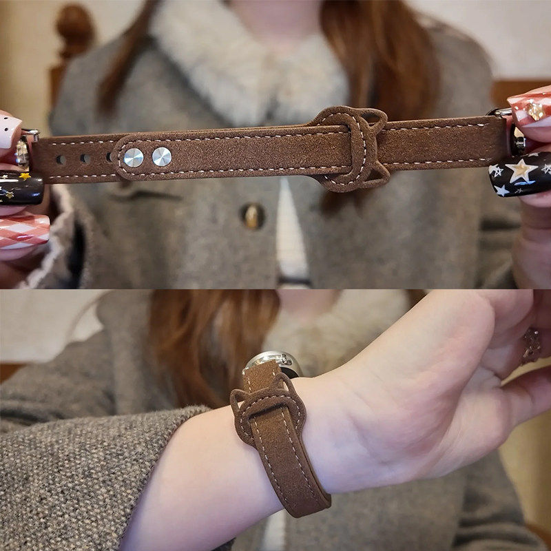 uhada适用小米手环10表带9/8nfc通用表带可爱猫咪耳双钉小米手环9表带高级感翻毛皮质创意新款十代小米8腕带