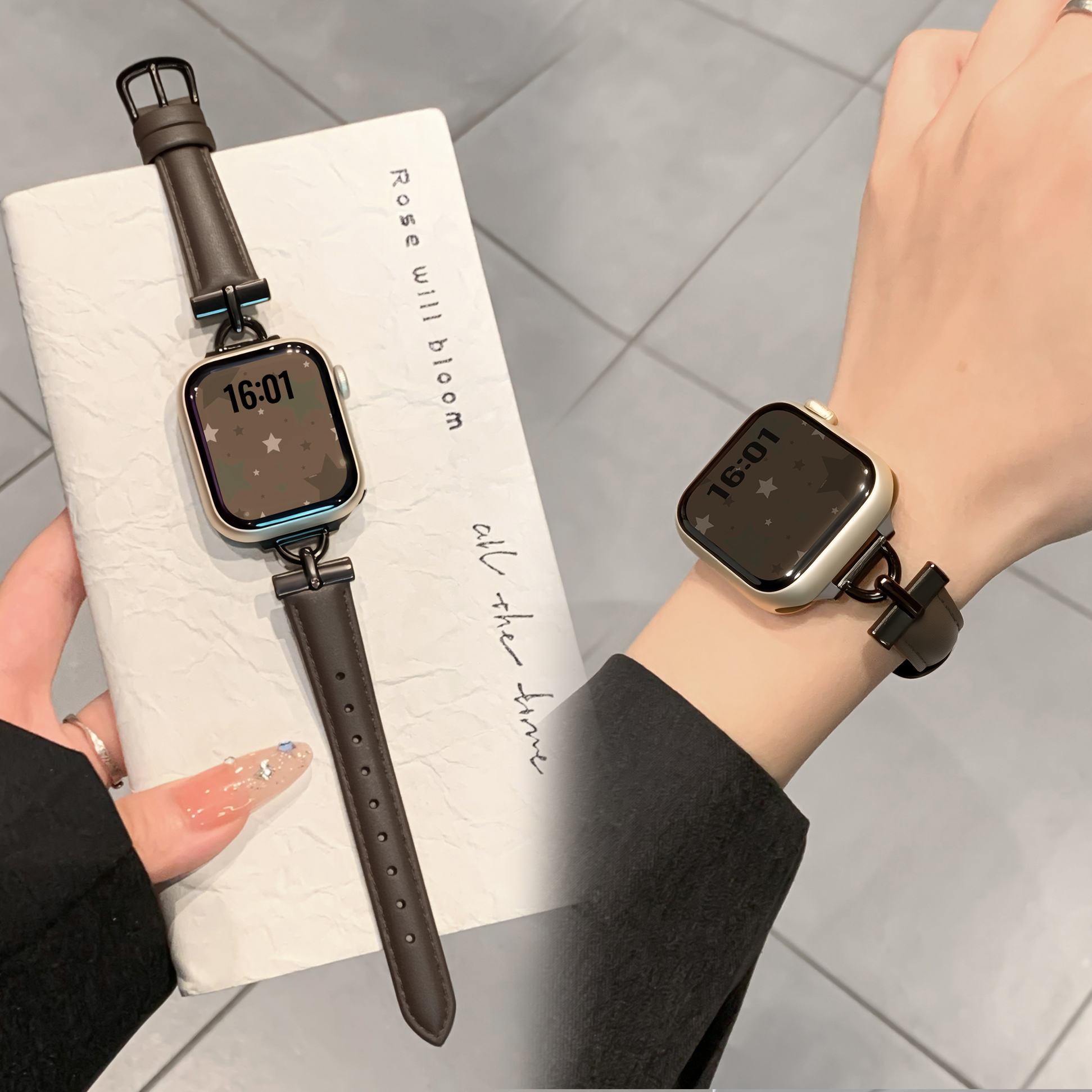 时尚高级感皮质小D扣表带夏女款