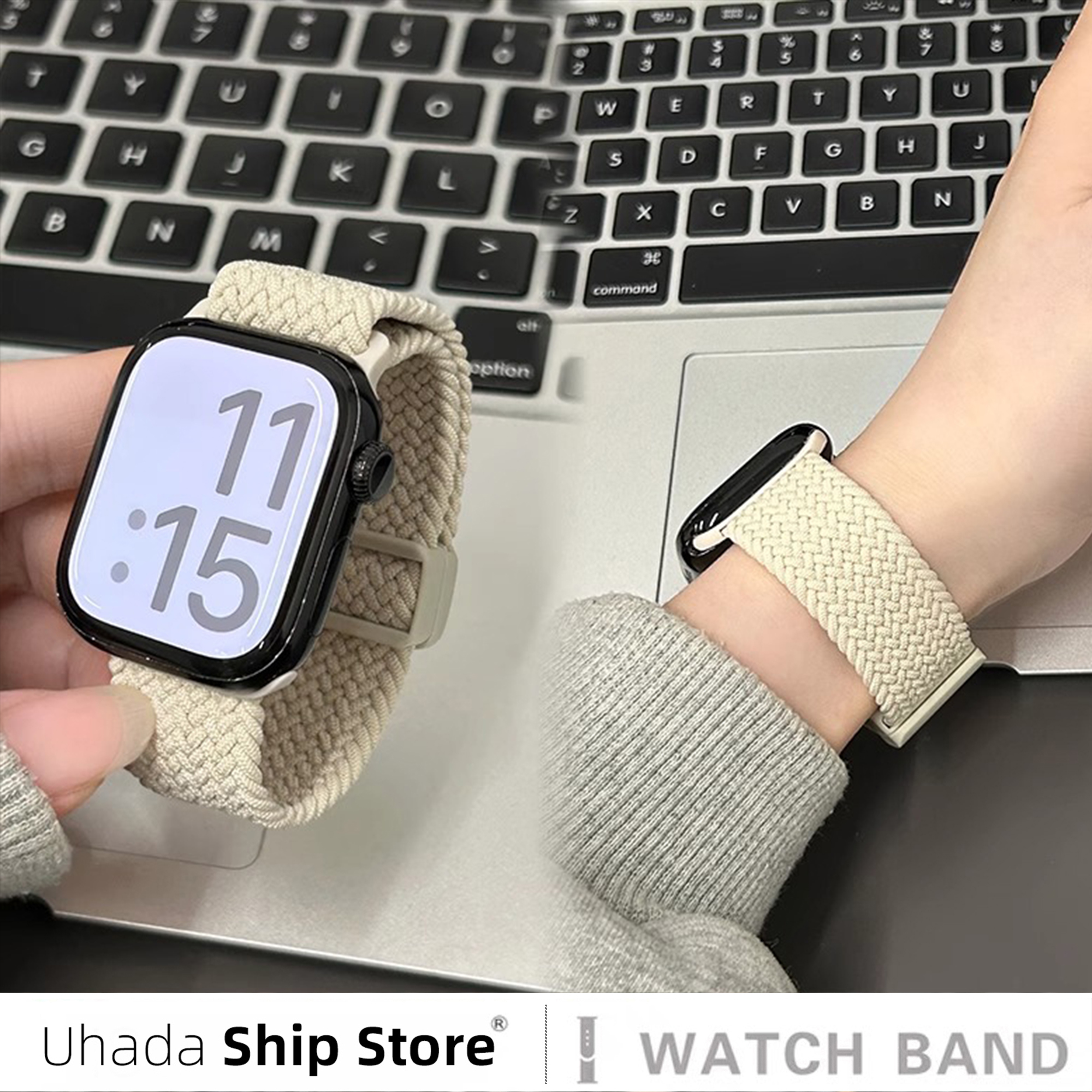 透气编织高级磁吸运动男女生表带