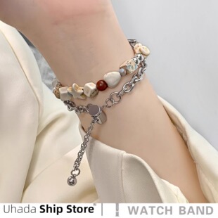 Uhada适用iwatch9代表带applewatchs8苹果手表se双层星际碎石手链时尚男女款iWatch10/7Ultra2撞色串珠夏新款