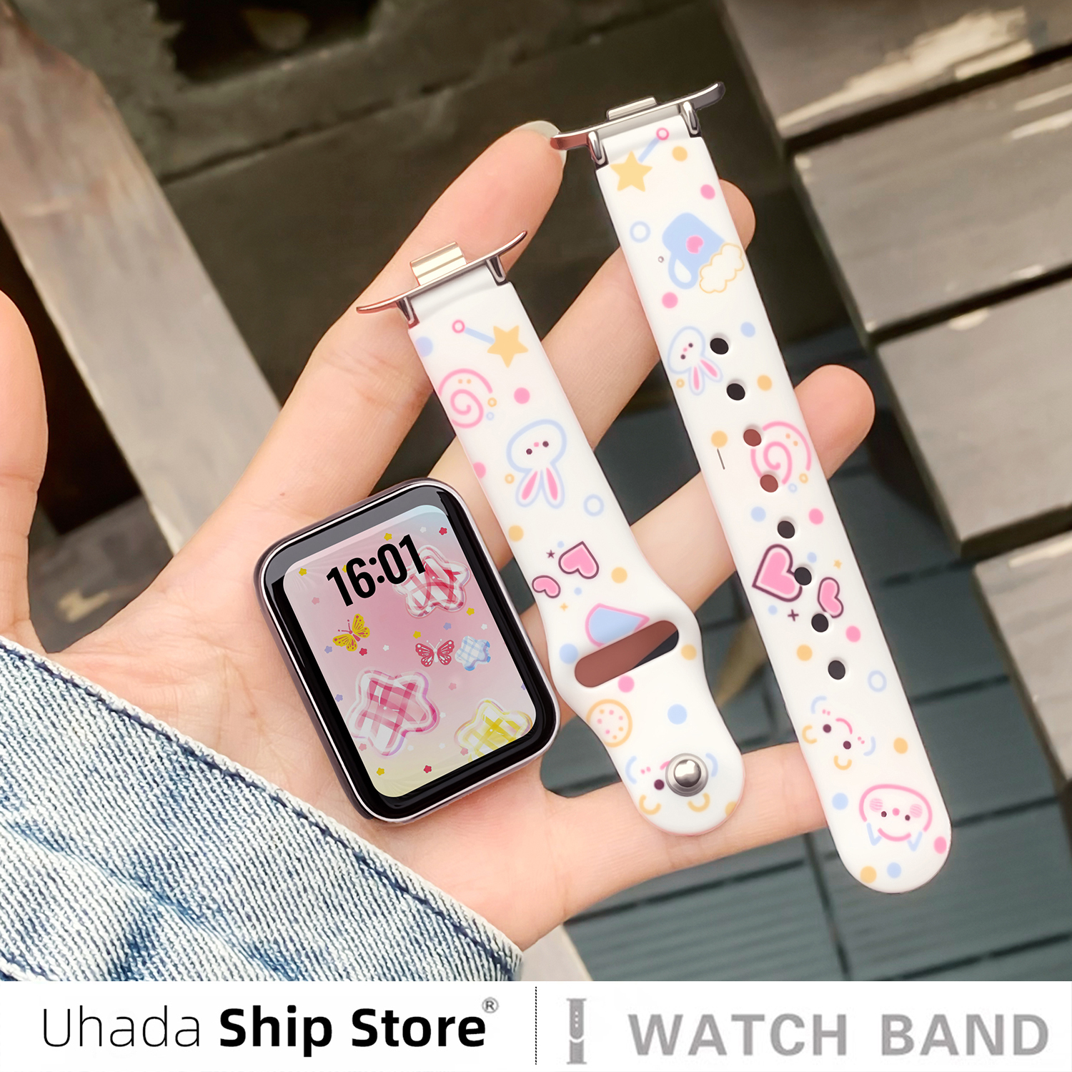 时尚秋冬运动星星兔印花硅胶表带