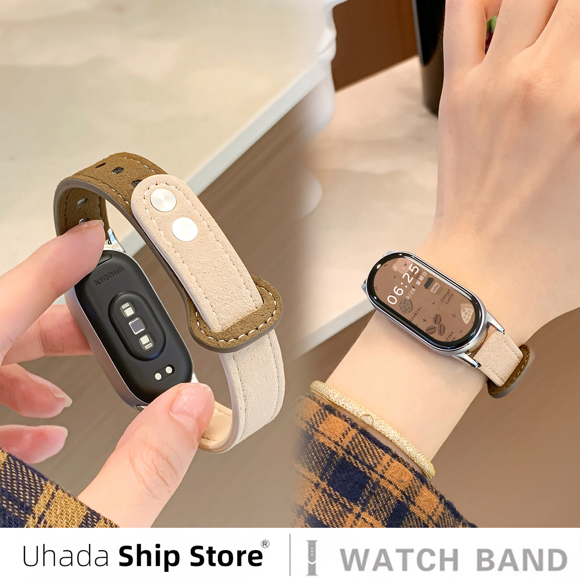 秋冬毛呢拼色皮质双扣手环腕带