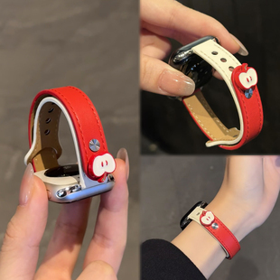uhada适用华为fit3表带新款华为fit4表带智能手表watchfit3表带可爱红苹果皮质双扣FIT4表带fit2秋冬休闲女款