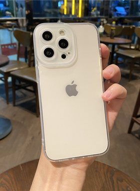 加厚镜头适用苹果15手机壳iphone11透明16pro白色iphone13软胶12简约15pro简约13promax纯色直边14plus男女
