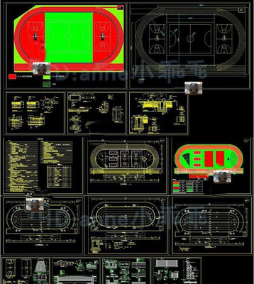 学校校园运动场操场200米250米300米环形塑胶跑道cad施工图平立剖