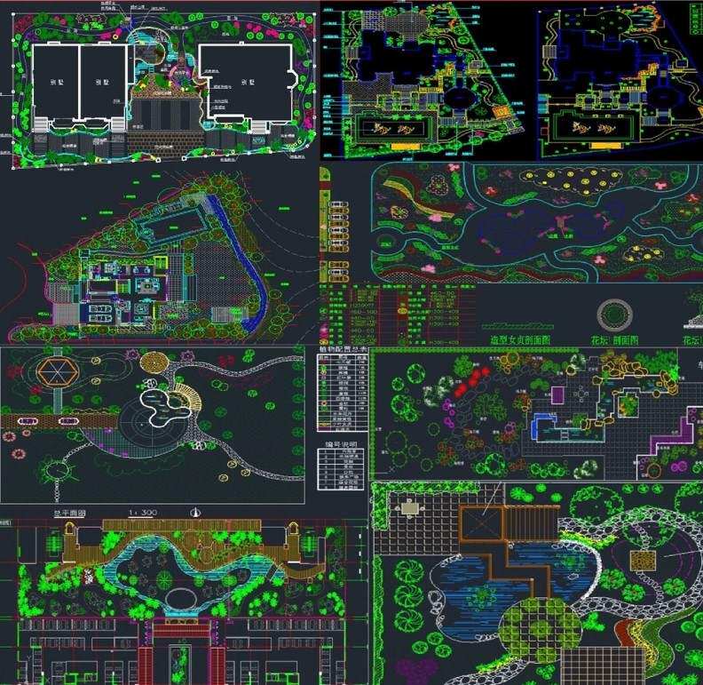 别墅民宿院子花园庭园景观设计素材cad图库施工图平面图布置图
