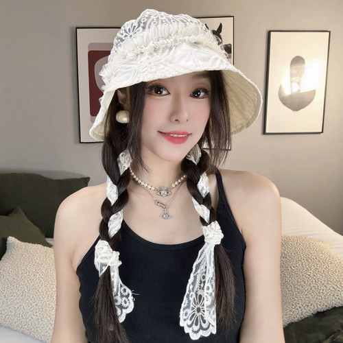春夏季蕾丝透气网纱帽出游遮阳帽