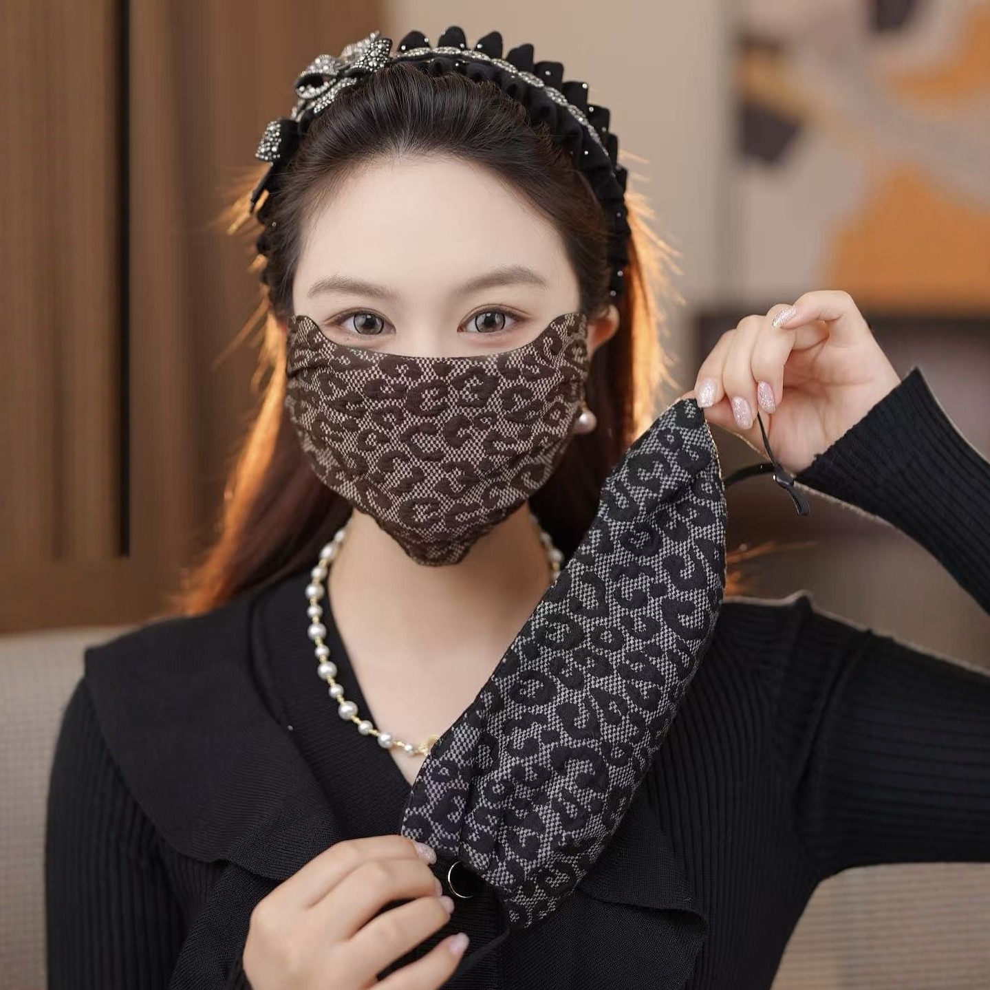 秋冬季防风保暖口罩豹纹透气呼吸立体韩版加大加宽护眼角防晒面罩