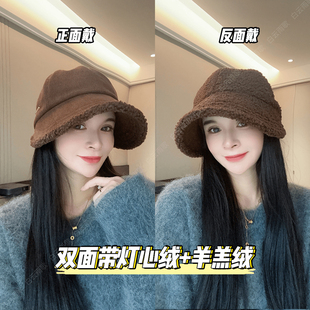 露思同款帽子女秋冬季加绒加厚保暖鸭舌帽大头围显脸小百搭渔夫帽