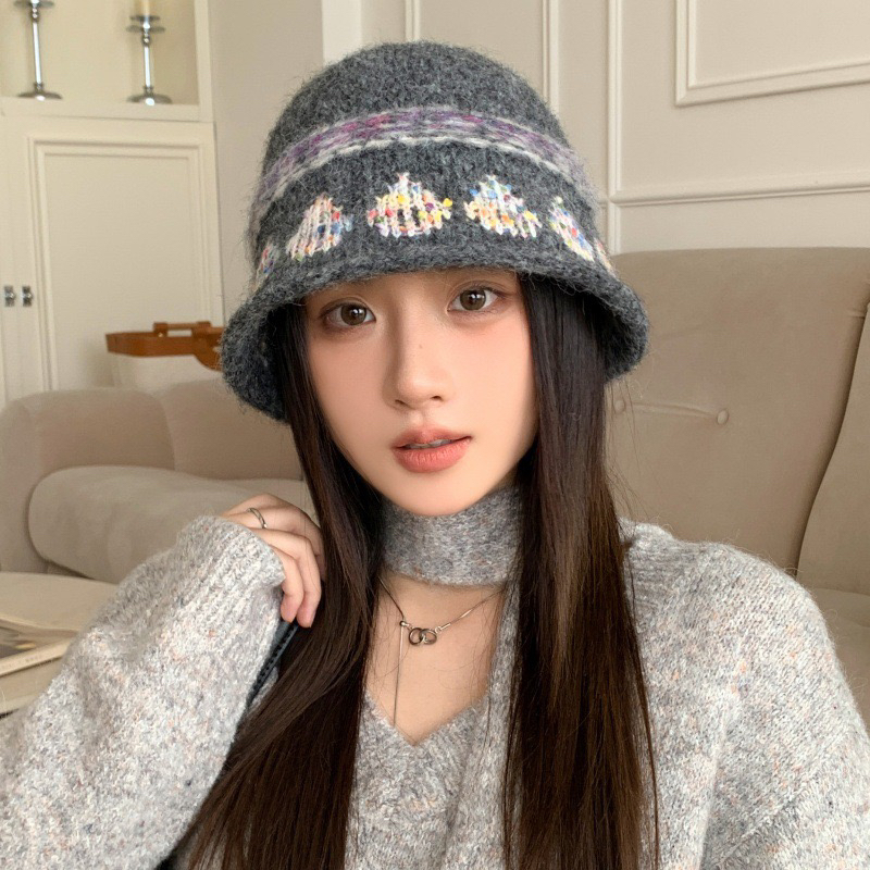 费尔岛风复古提花针织渔夫帽秋冬